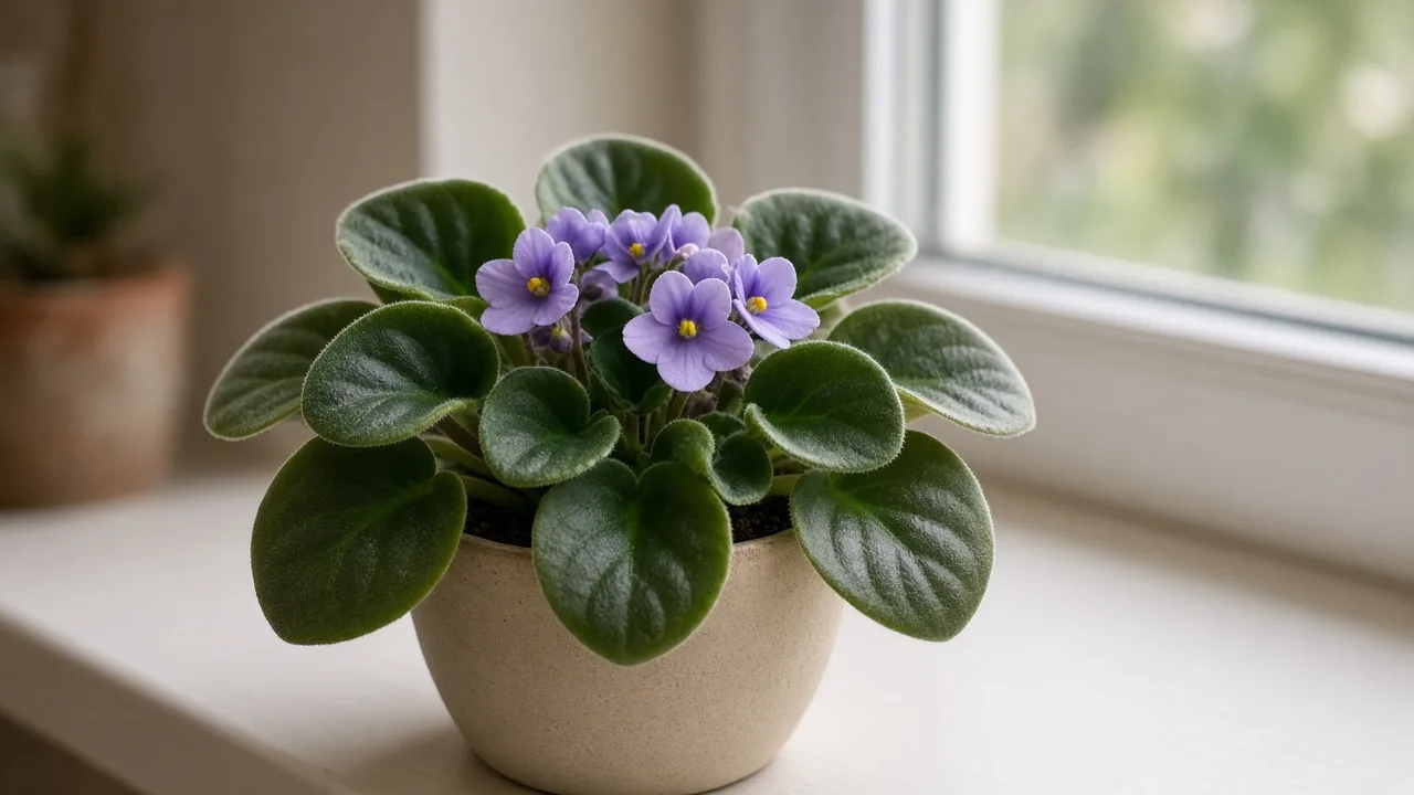 Curling leaves on African violet - inward cupped velvety rosette leaves