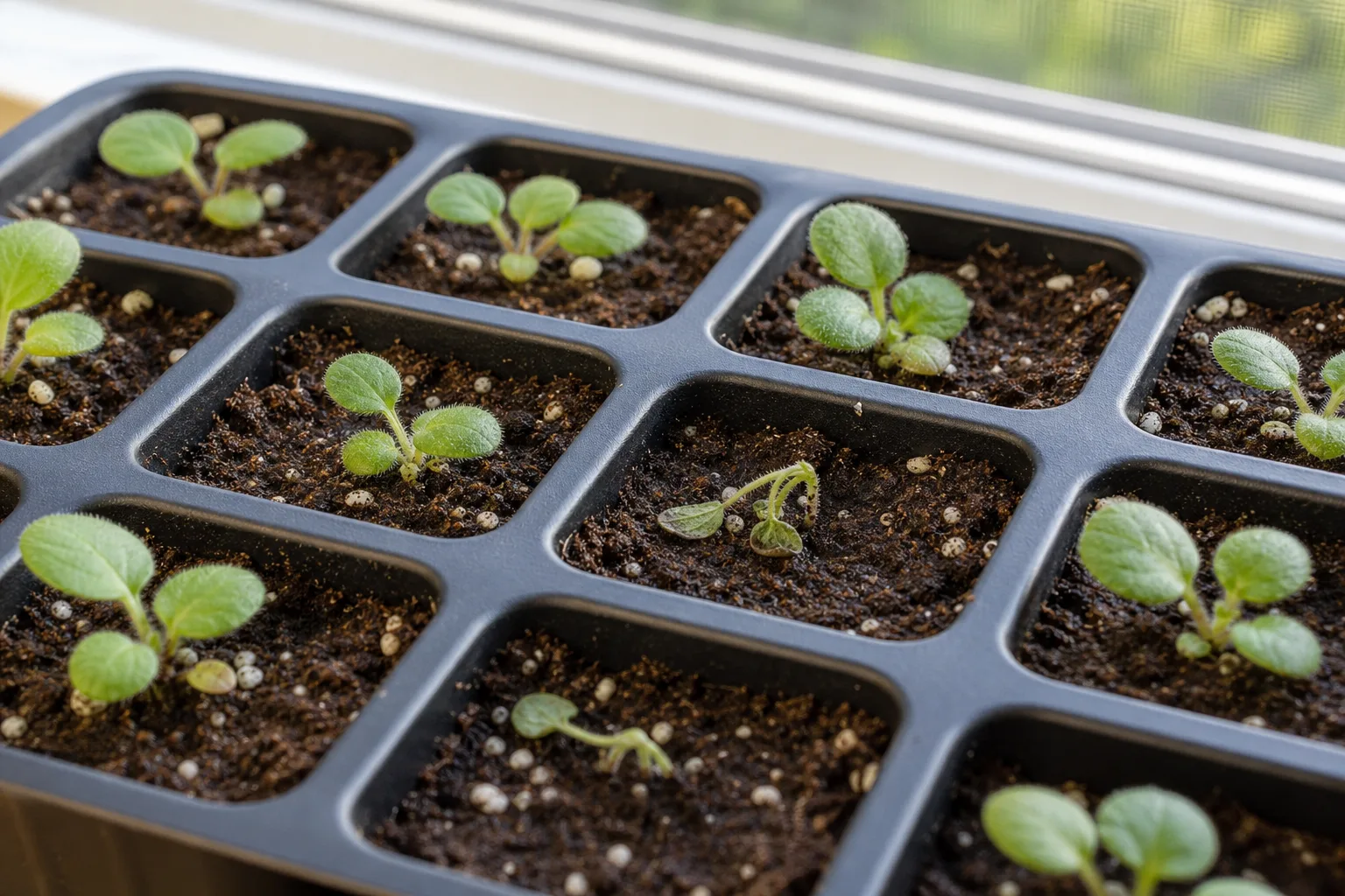 Soil-line collapse typical of damping-off on a tender indoor plant (library example: African violet)