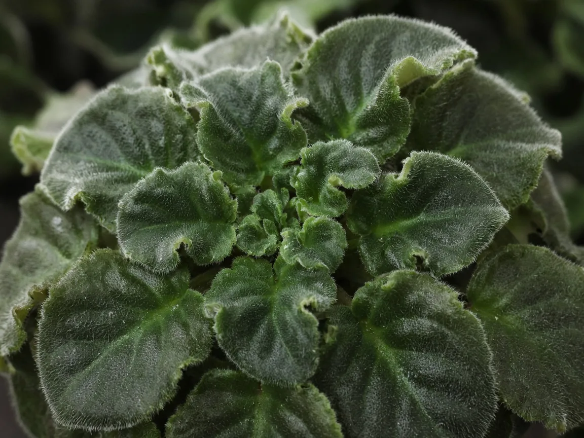 Close-up of distorted leaves on African violet - diagnostic detail