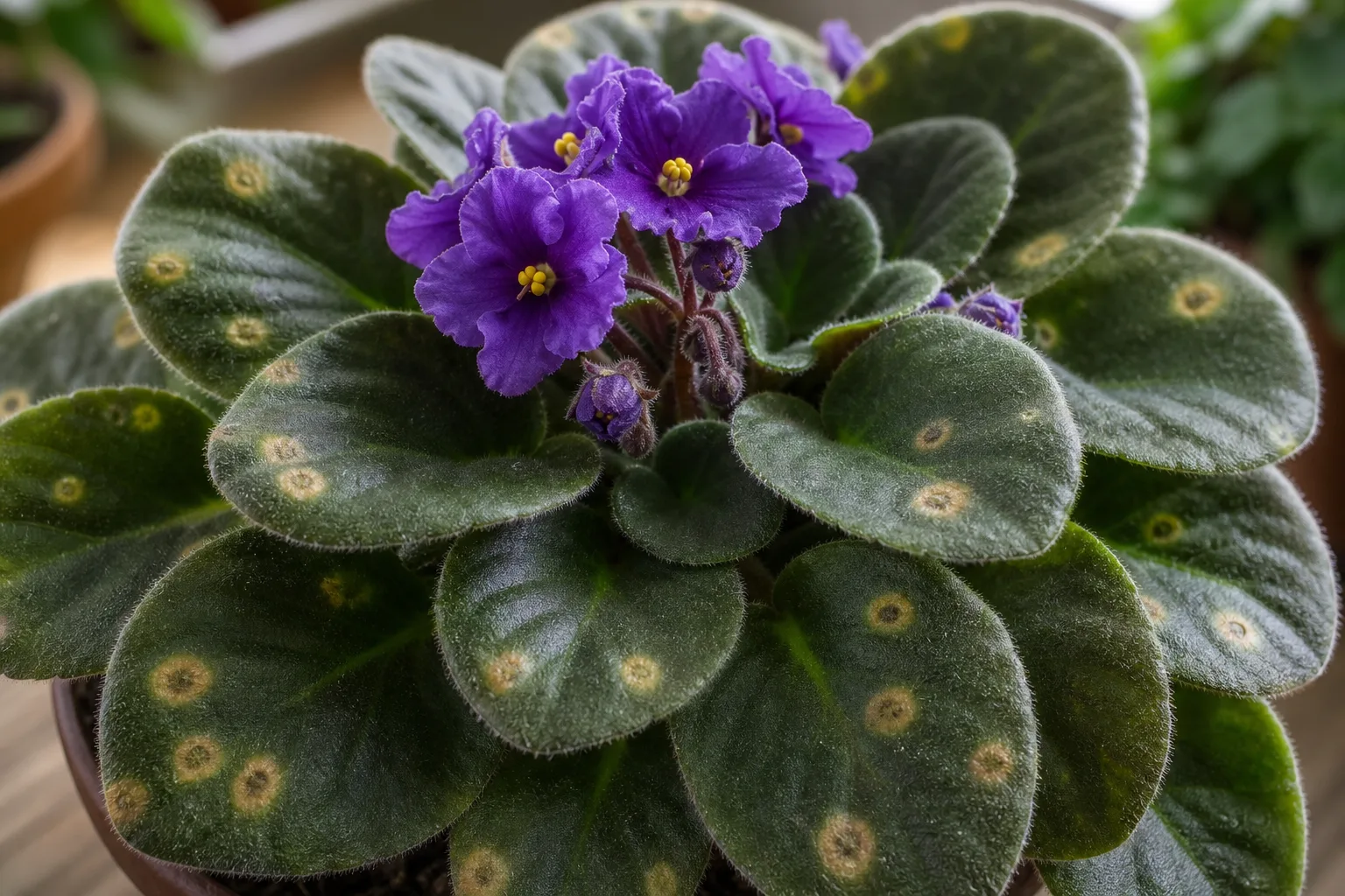 Leaf Spot Disease on African Violet - visible symptom on the plant