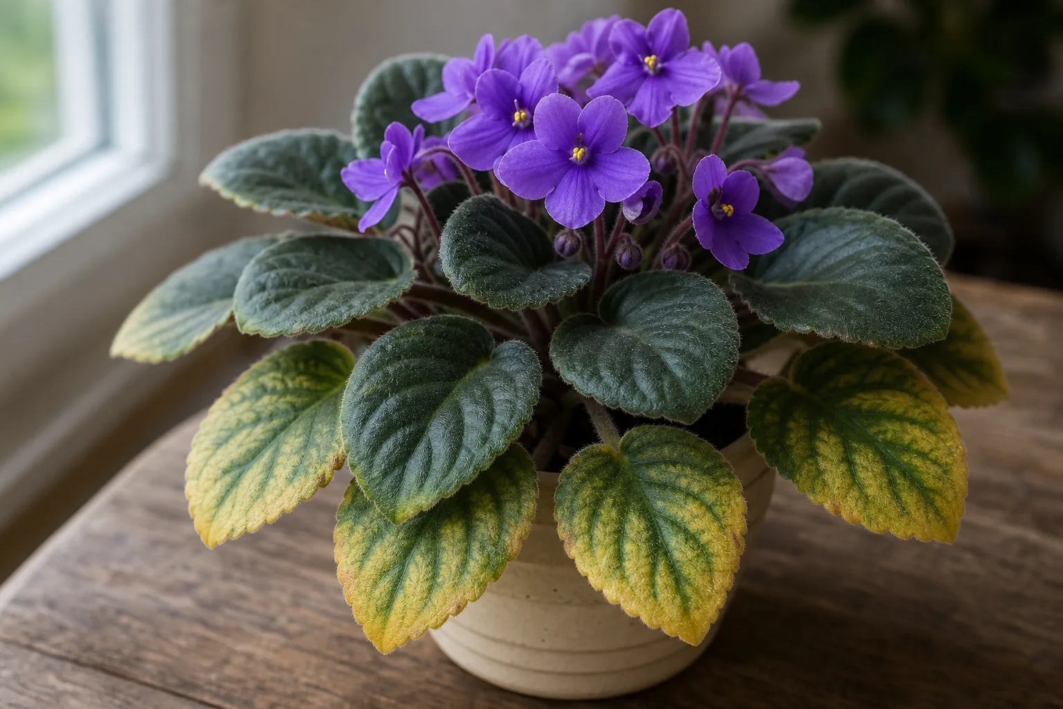 Magnesium Deficiency on African Violet - visible symptom on the plant