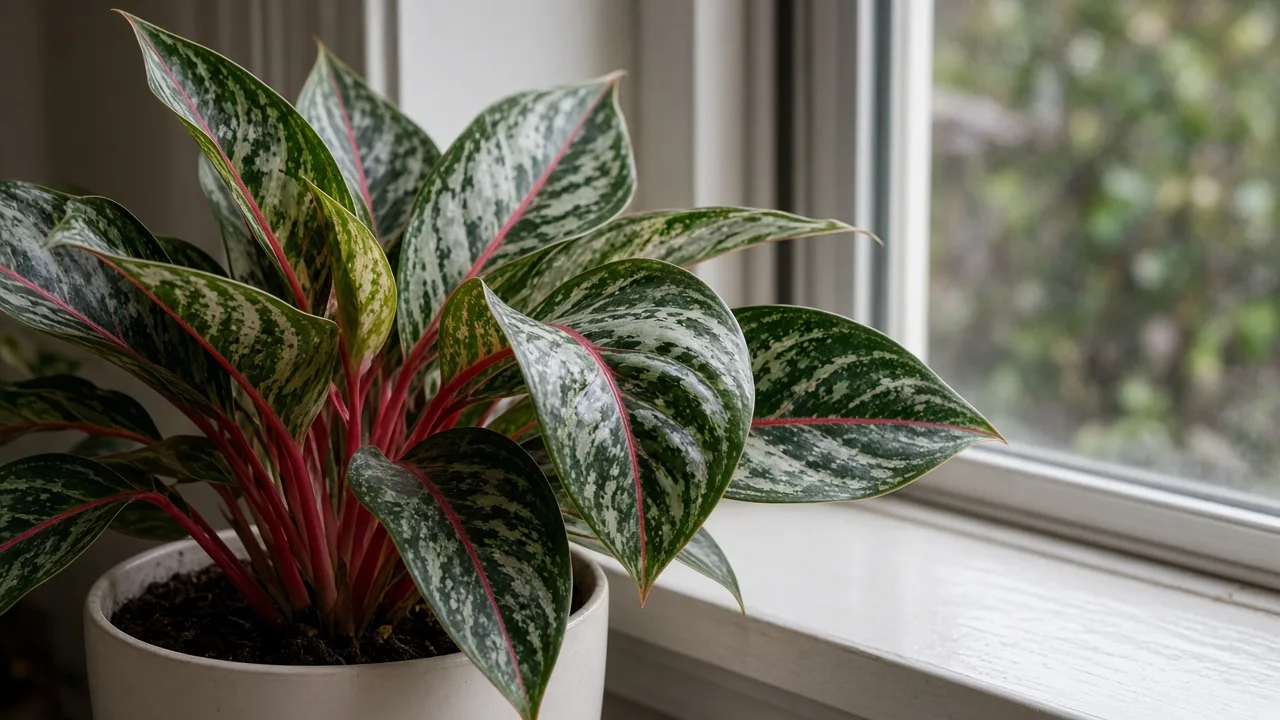Curling Leaves on Aglaonema - visible symptom on variegated Chinese evergreen foliage