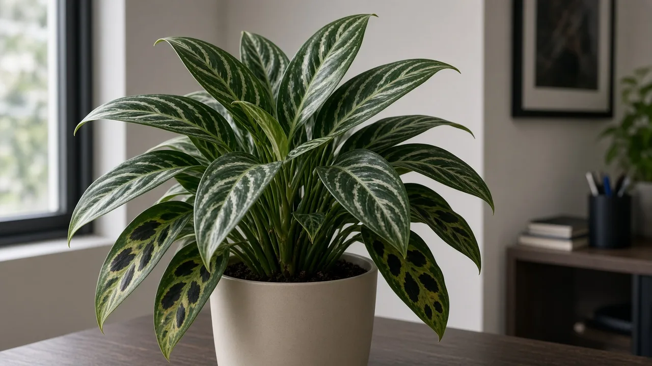 Black Spots on Aglaonema Cutlass - dark lesions on narrow lance leaves