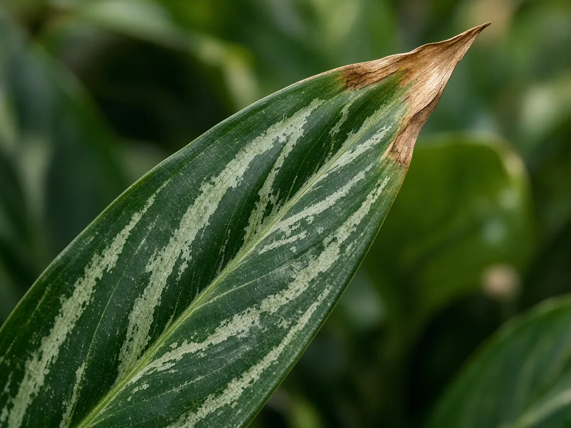 Close-up of dry brown tips on Cutlass lance leaves
