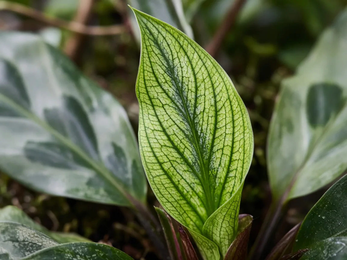 Close-up of interveinal chlorosis on new Cutlass crown lance leaf