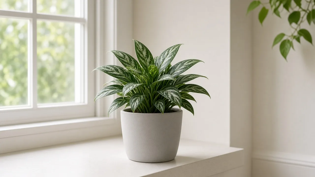Slow growth on Aglaonema Cutlass - compact upright clump with tight crown spacing and no fresh lance flush