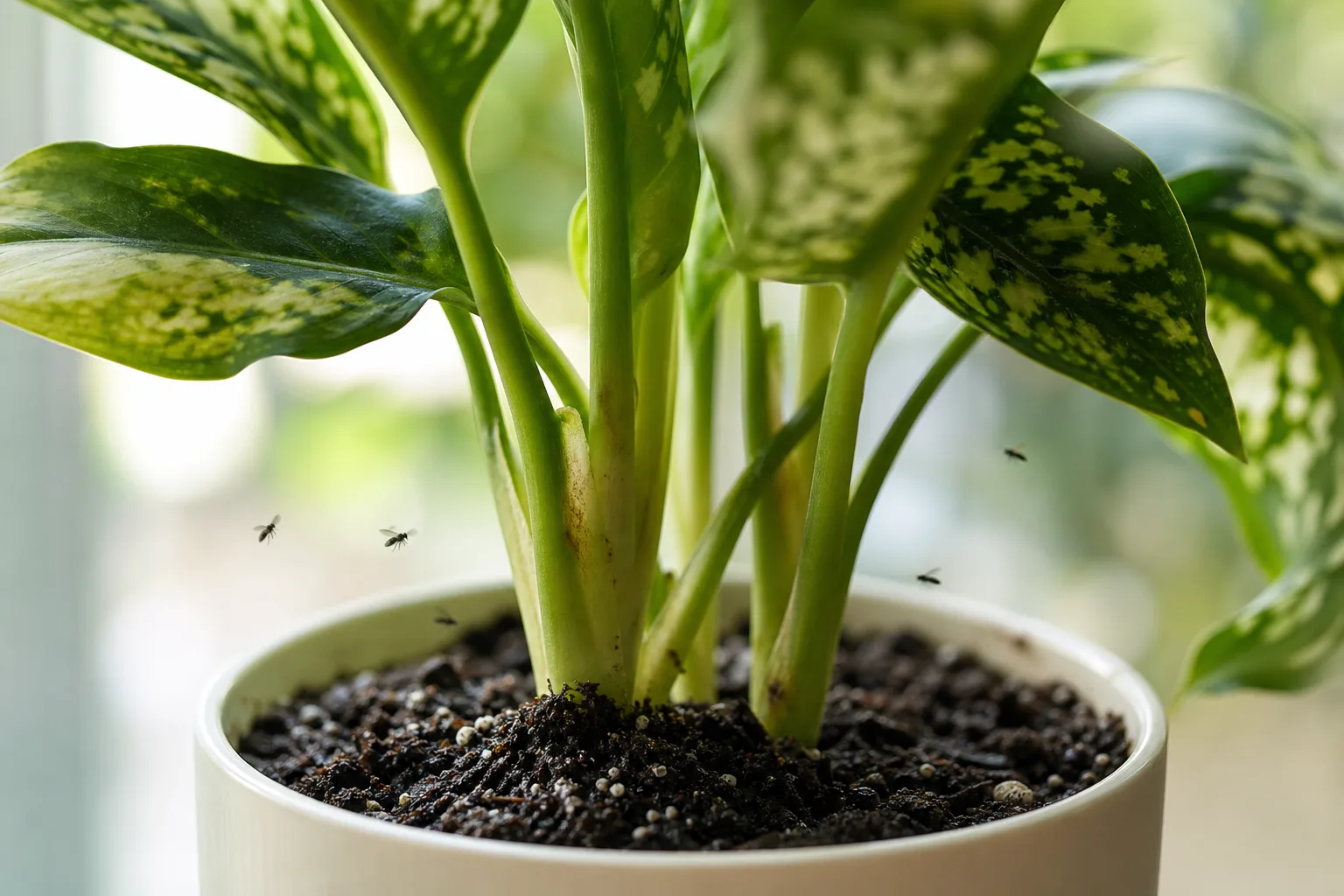 Fungus Gnats on Aglaonema - visible symptom on the plant