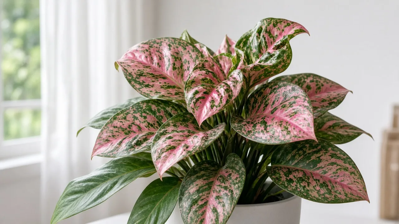 Distorted leaves on Aglaonema Lady Valentine - puckered twisted pink-splashed new growth