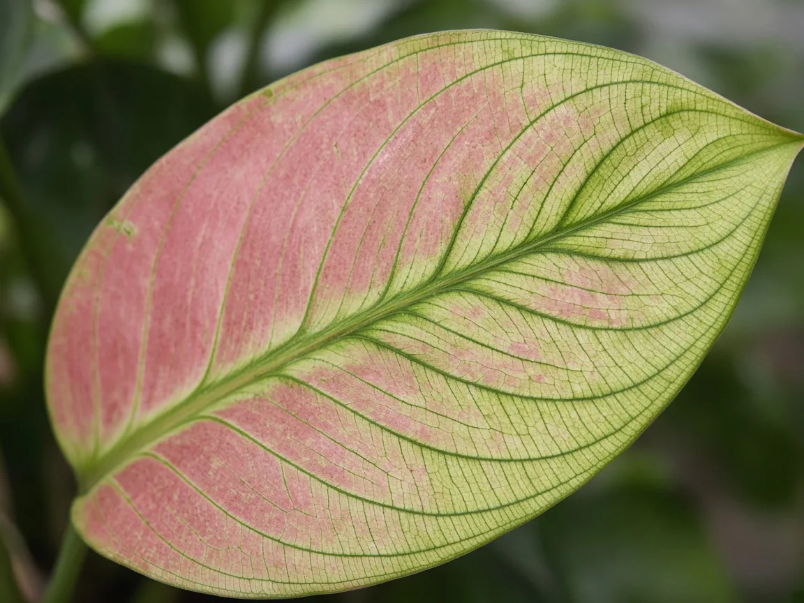 Close-up of interveinal chlorosis on older Lady Valentine broad leaf