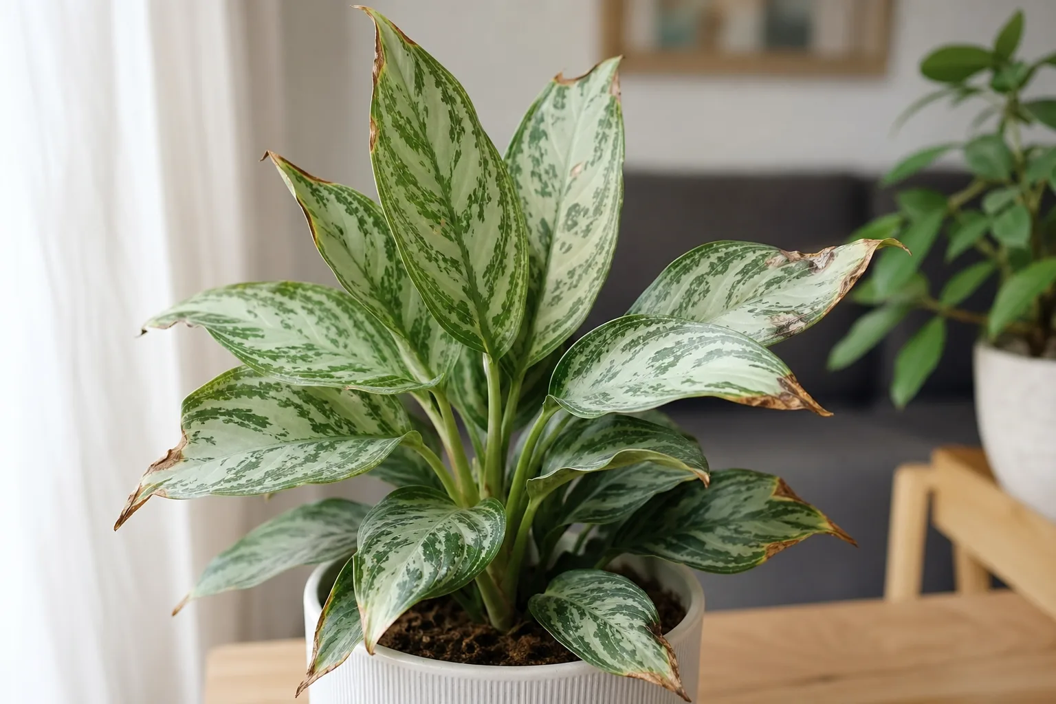 Low Humidity on Aglaonema - visible symptom on the plant