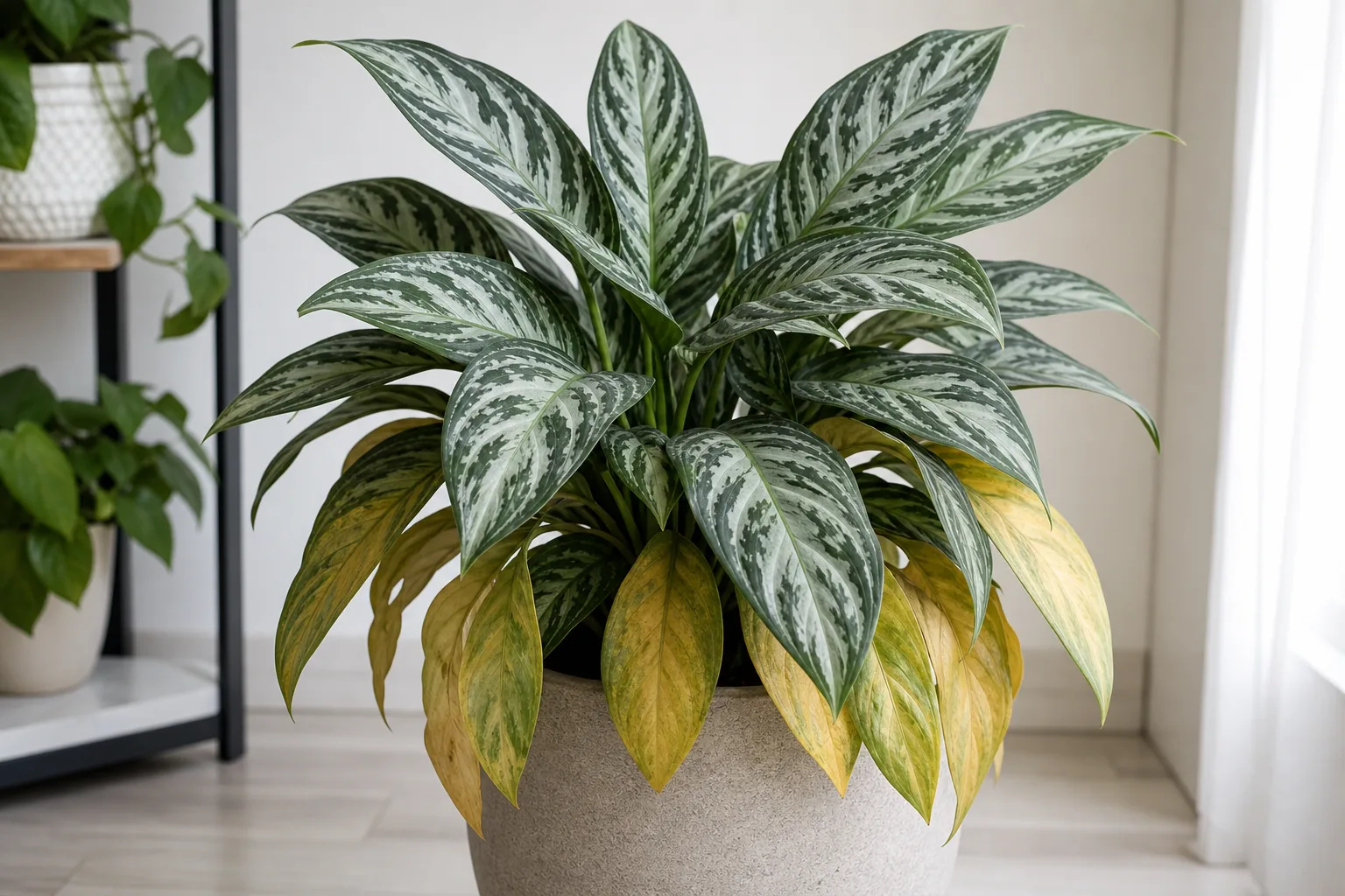 Yellow Leaves on Aglaonema Maria - visible symptom on the plant