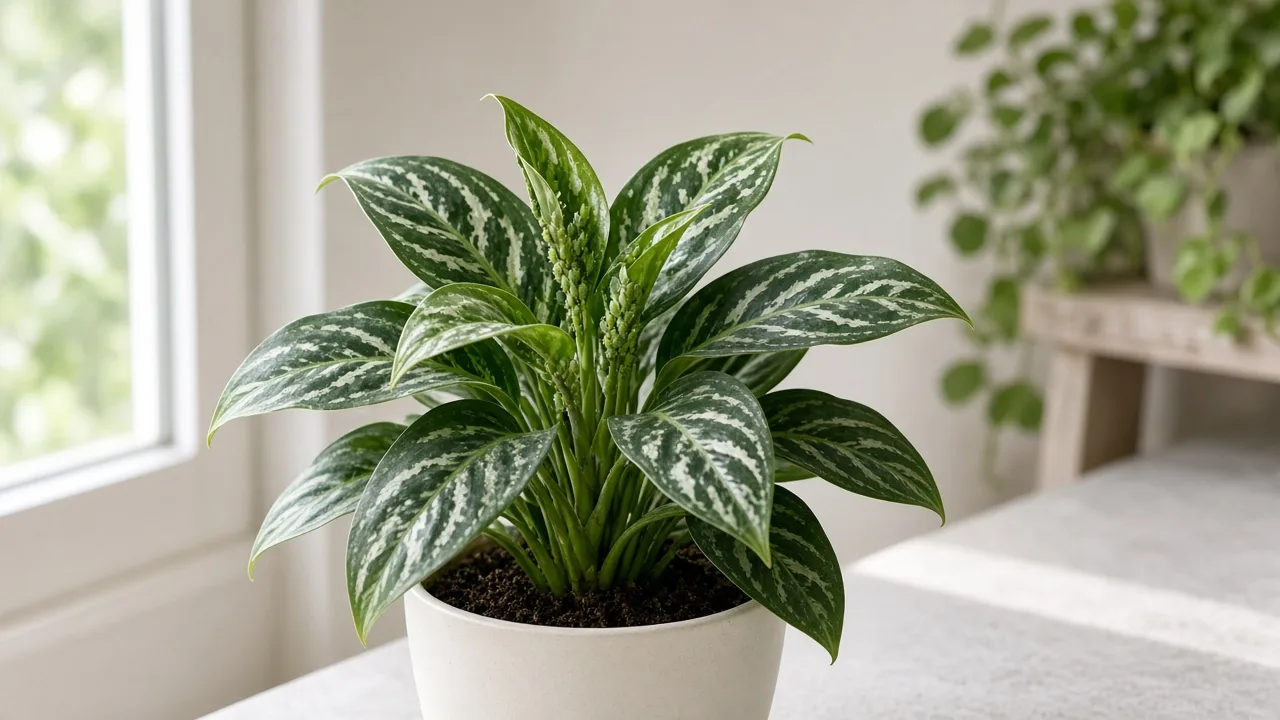 Aphids on Aglaonema Pictum Tricolor - soft insect clusters on new crown camouflage leaves