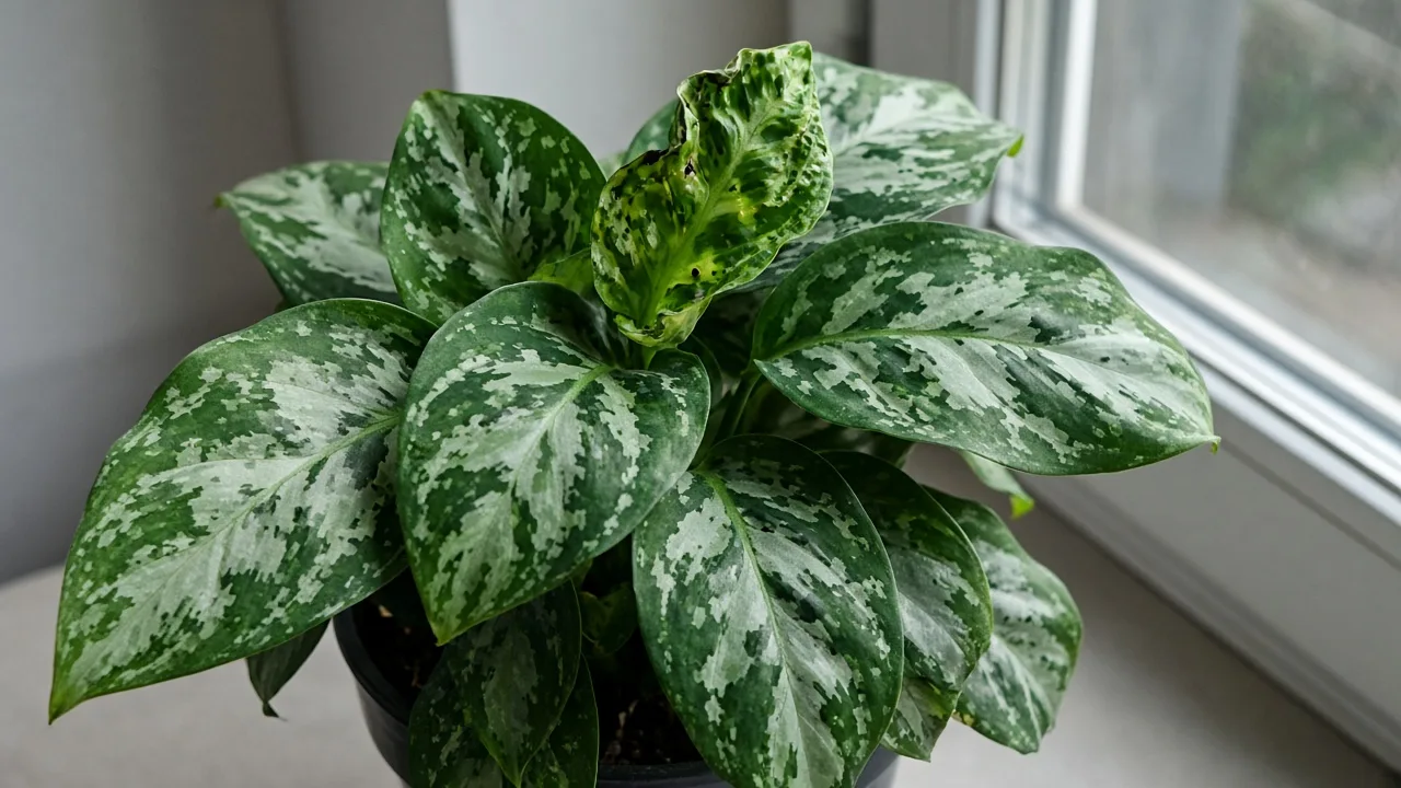 Distorted Leaves on Aglaonema Pictum Tricolor - visible symptom on variegated Chinese evergreen foliage