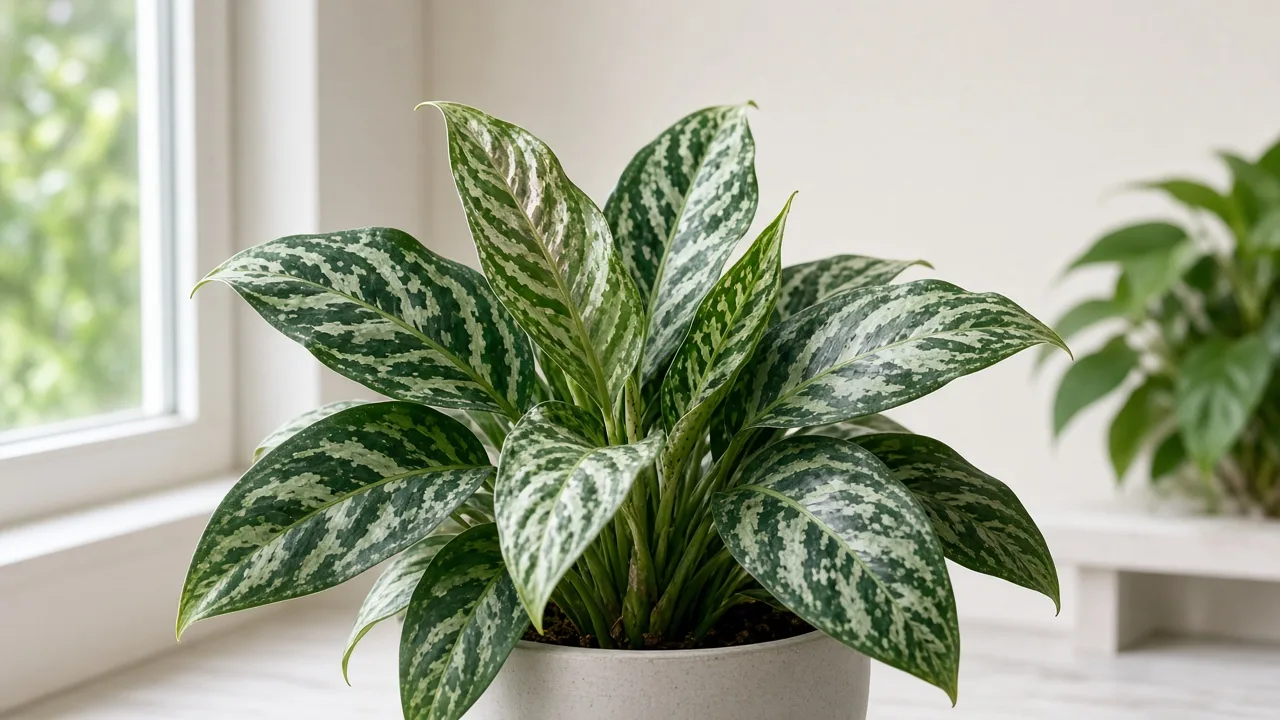 Thrips on Aglaonema Pictum Tricolor - silvery streaks on camouflage-pattern crown leaves