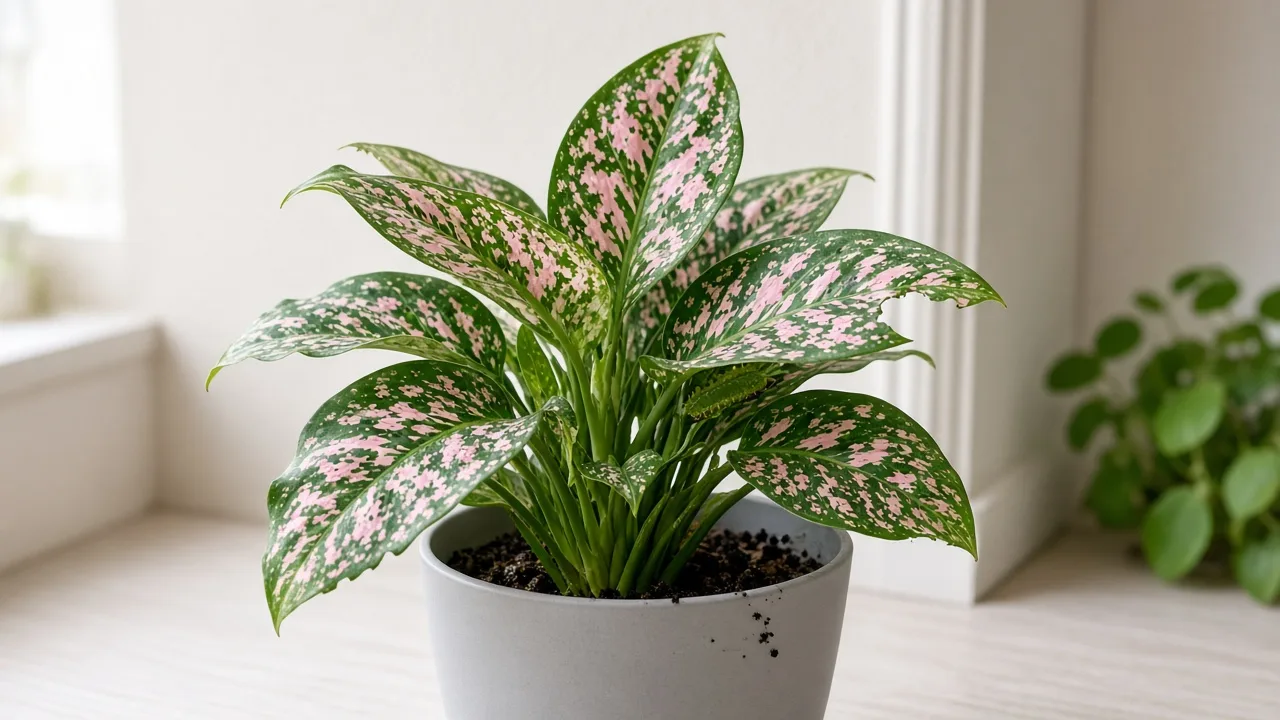 Caterpillars on Aglaonema Pink Dalmatian - ragged chewed notches on pink-speckled Chinese evergreen leaves with dark frass pellets