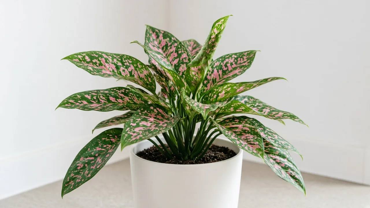 Curling Leaves on Aglaonema Pink Dalmatian - visible symptom on variegated Chinese evergreen foliage