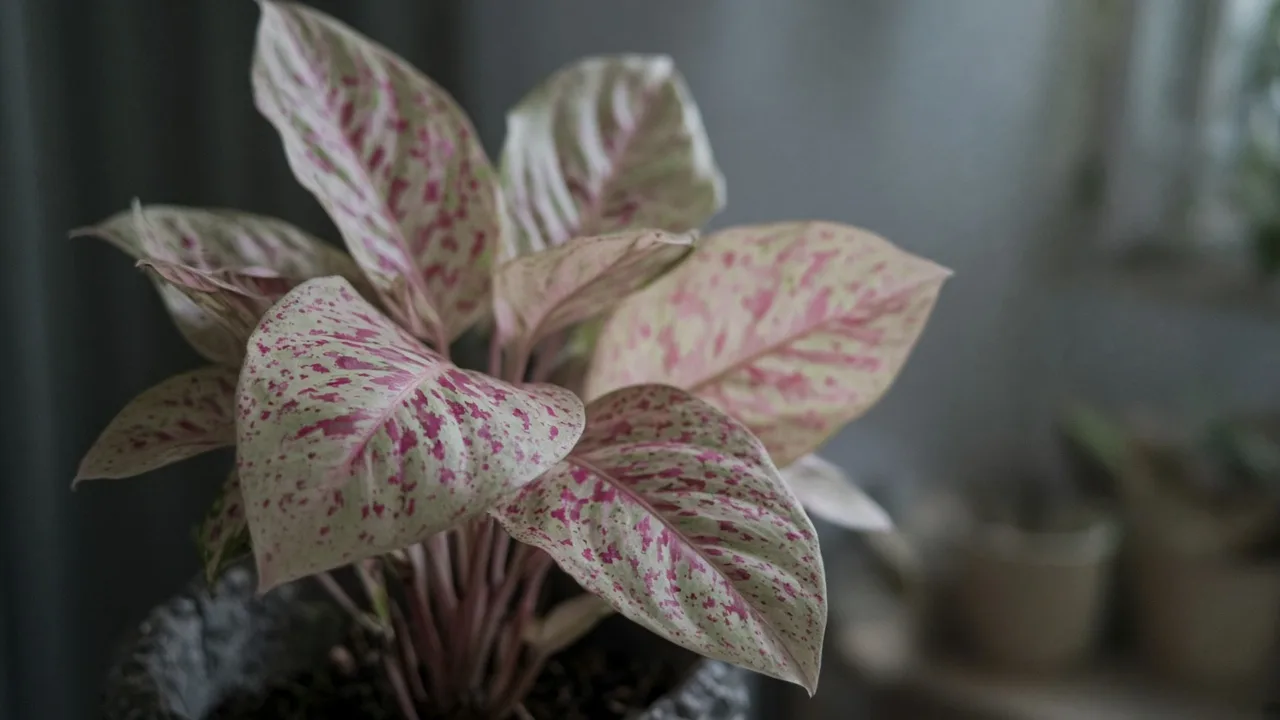 Pale Leaves on Aglaonema Pink Dalmatian - faded pink speckles on variegated foliage