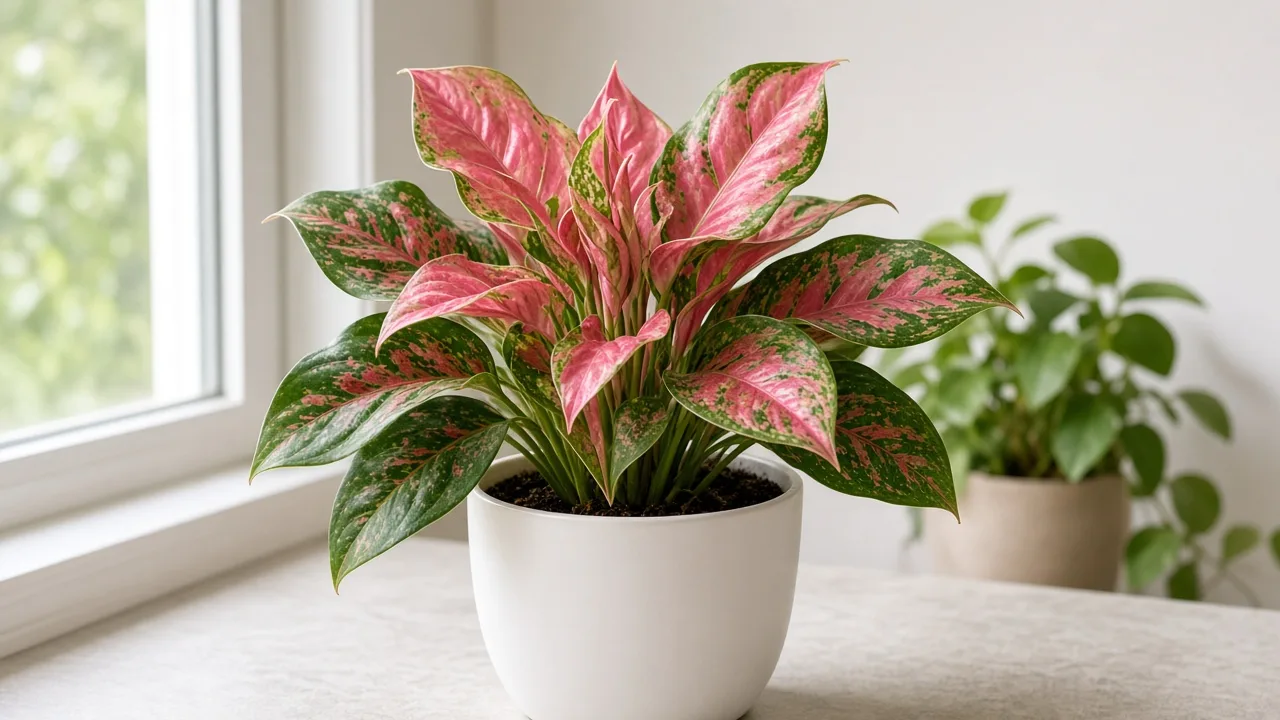 Distorted leaves on Aglaonema Red Valentine - twisted puckered pink-red variegated new growth