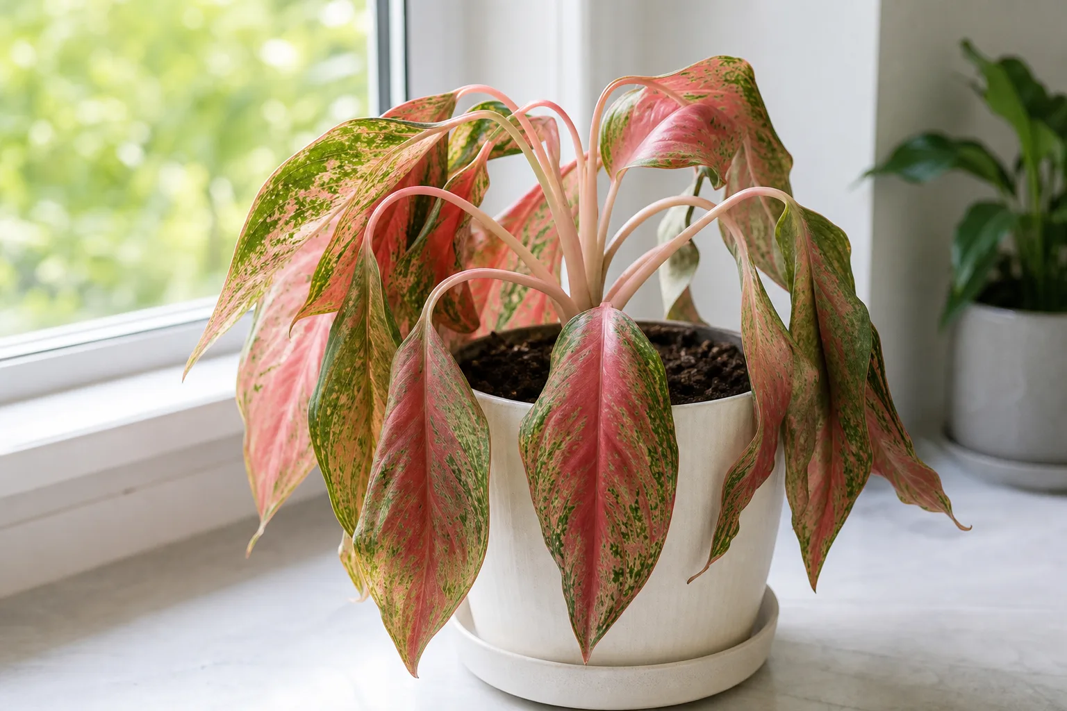 Drooping Leaves on Aglaonema Red Valentine - visible symptom on the plant