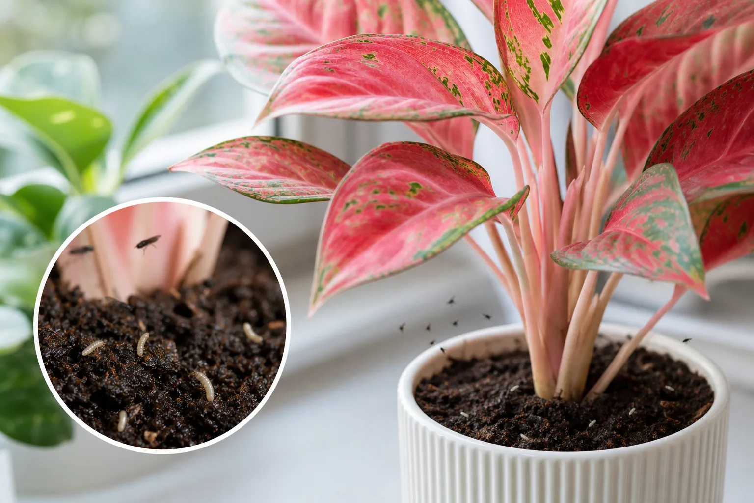 Fungus Gnats on Aglaonema Red Valentine - visible symptom on the plant