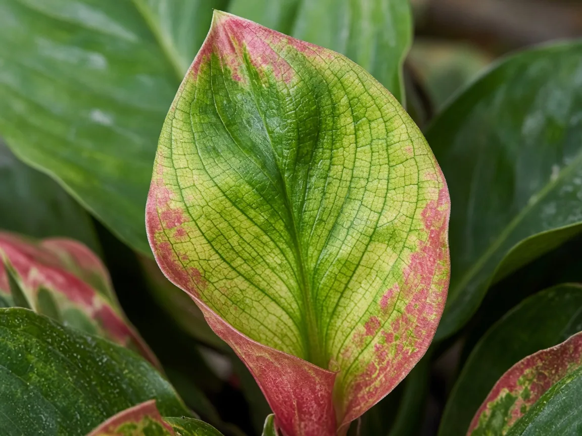 Close-up of interveinal chlorosis on new Red Valentine crown leaf