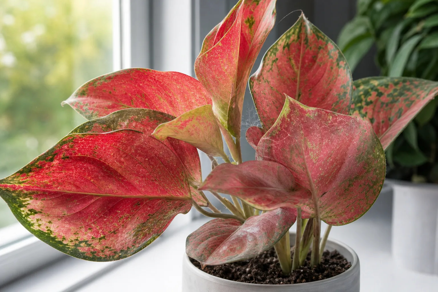 Spider Mites on Aglaonema Red Valentine - visible symptom on the plant