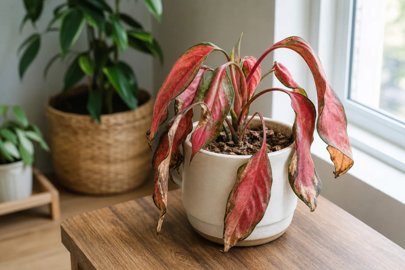 Underwatering on Aglaonema Red Valentine - visible symptom on the plant