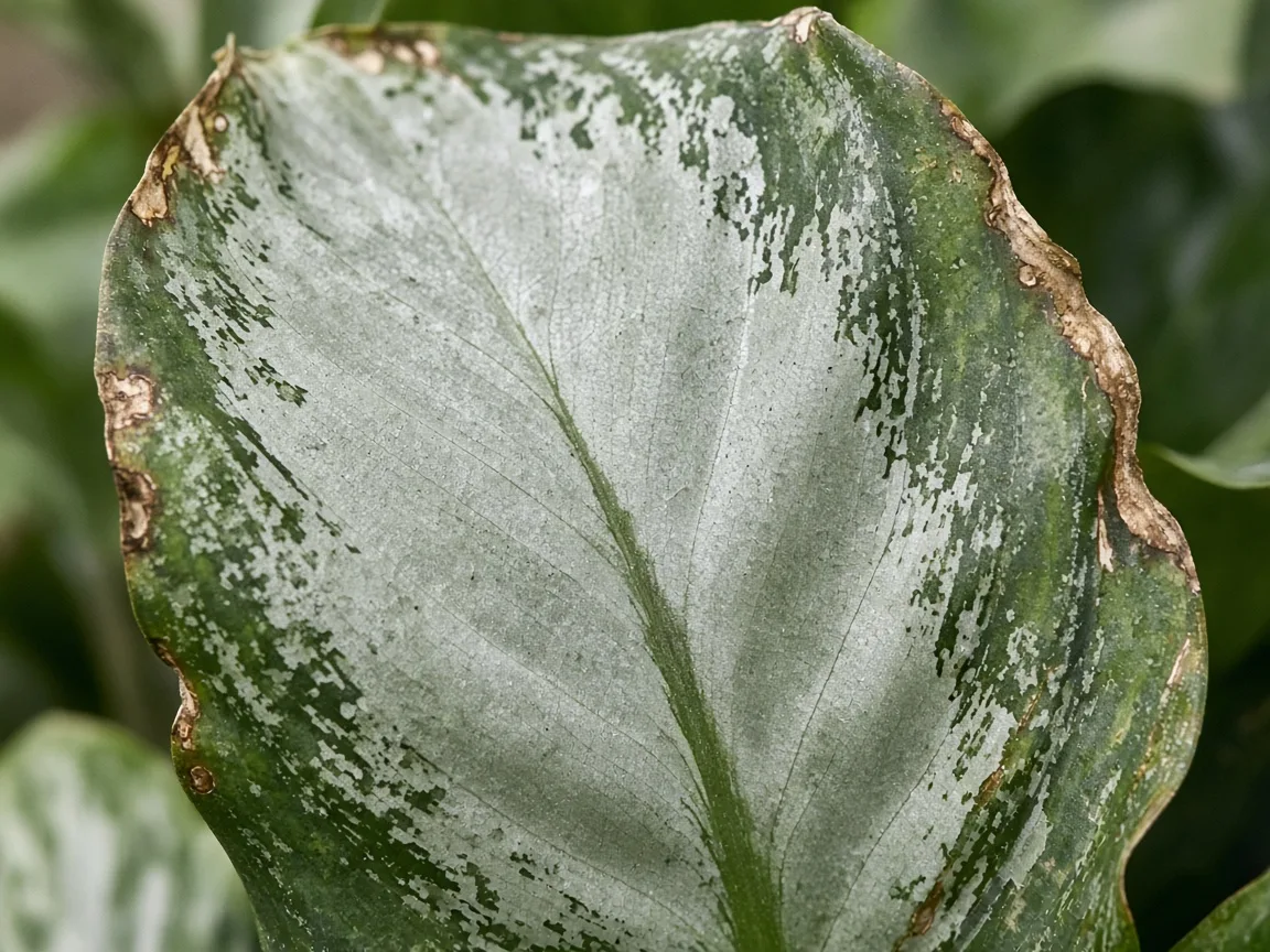 Close-up of cupped margin-burned new Silver Bay crown leaf