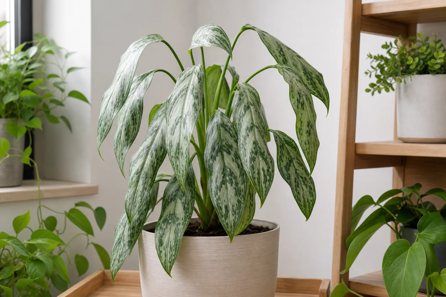 Drooping Leaves on Aglaonema Silver Bay - visible symptom on the plant