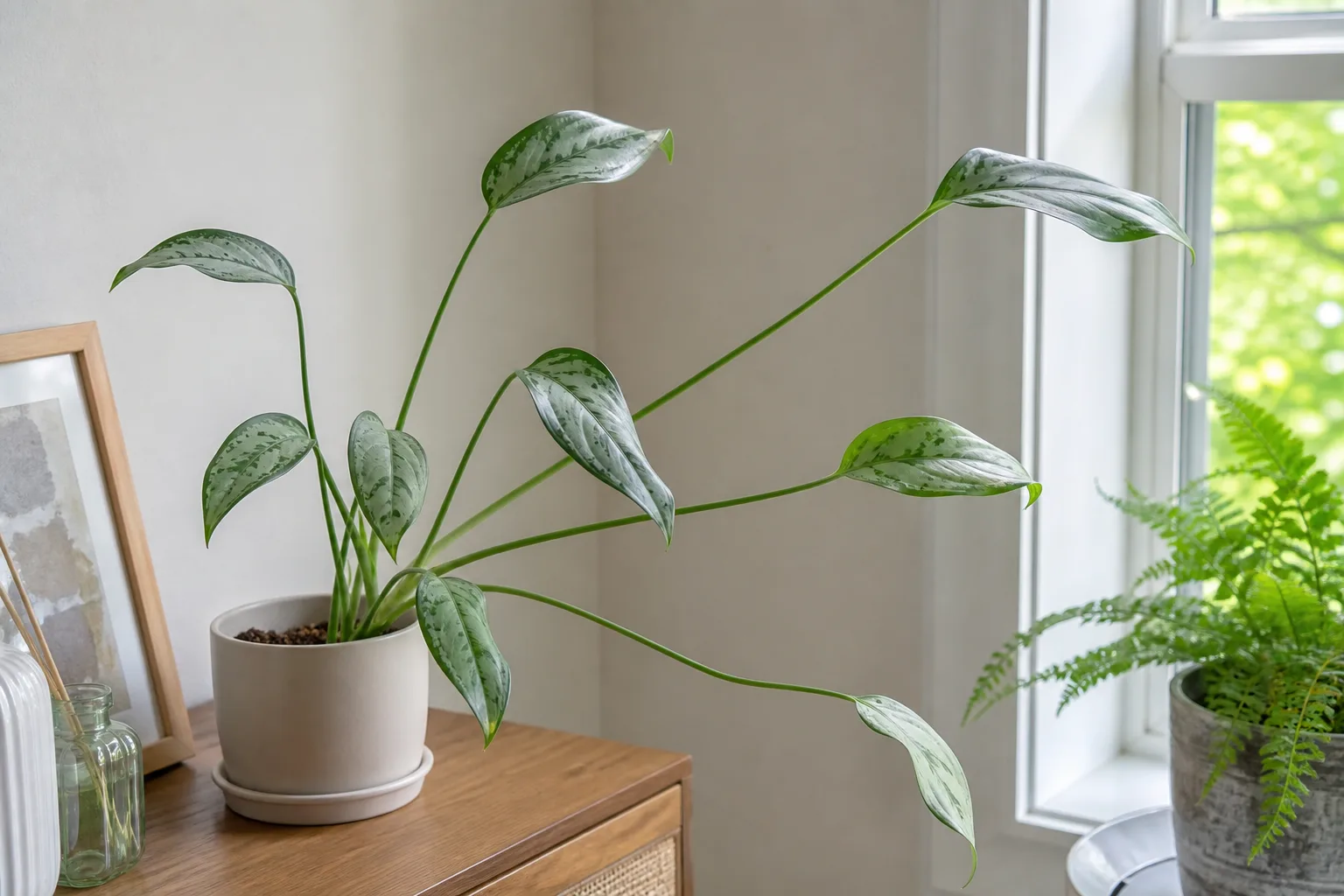Leggy Growth on Aglaonema Silver Bay - visible symptom on the plant
