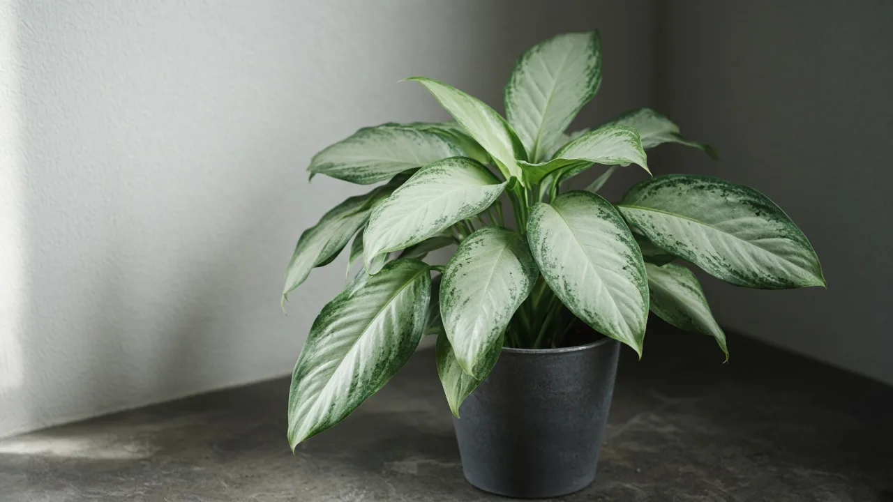 Pale Leaves on Aglaonema Silver Bay - washed silver pattern on foliage