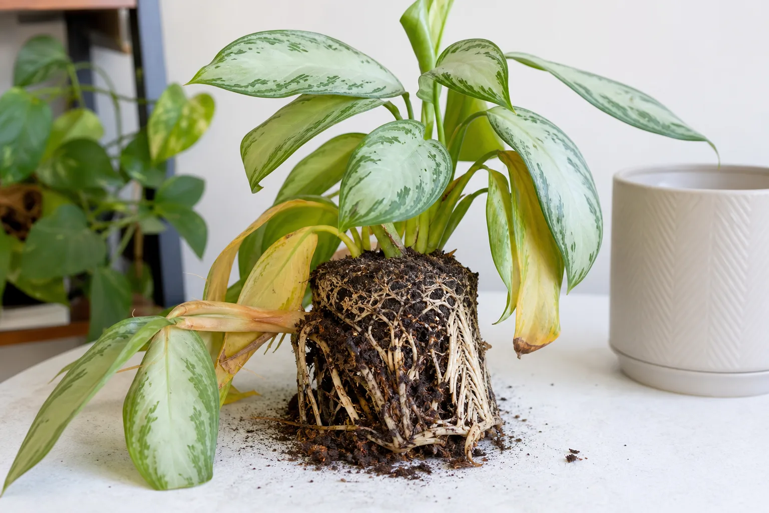 Root Rot on Aglaonema Silver Bay - visible symptom on the plant