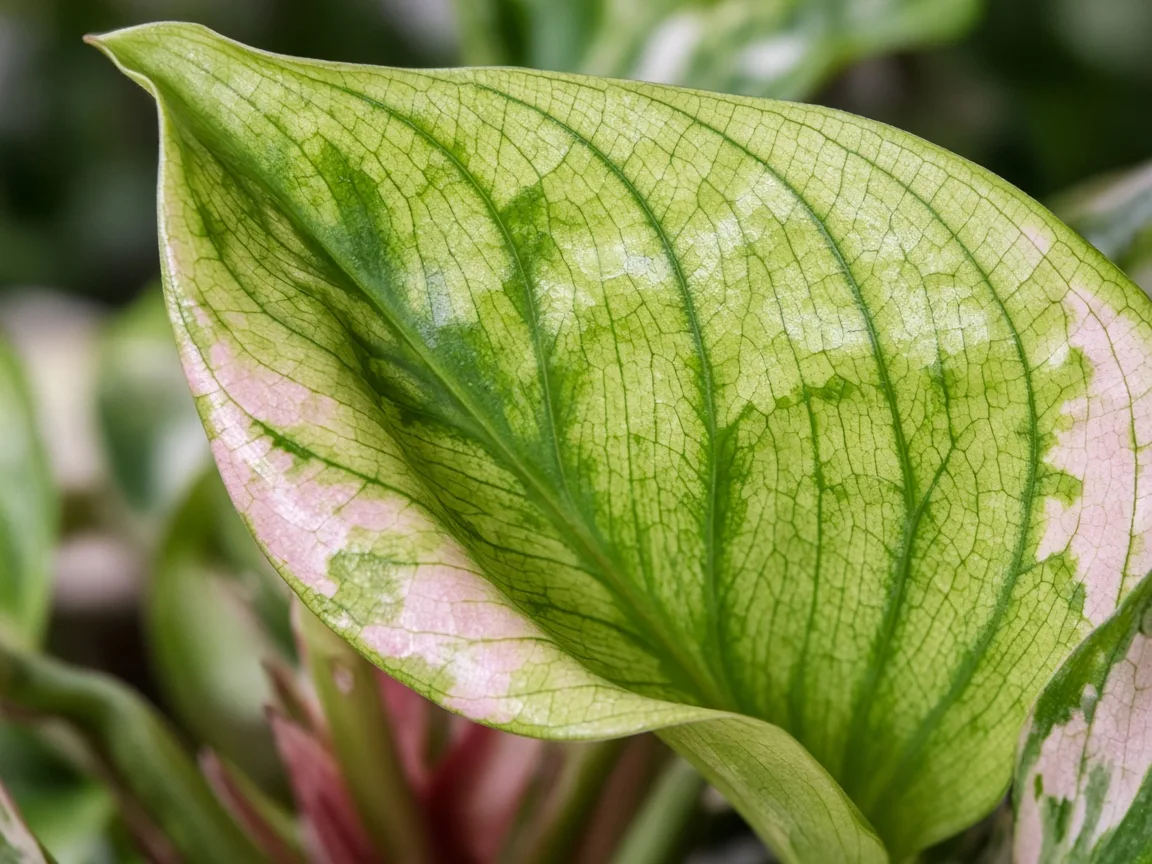 Close-up of interveinal chlorosis on new Snow White crown leaf