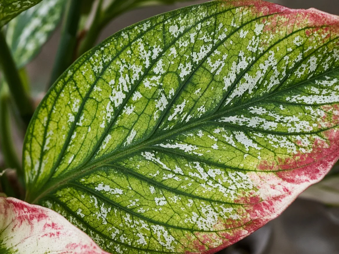 Close-up of interveinal chlorosis on older Snow White broad leaf