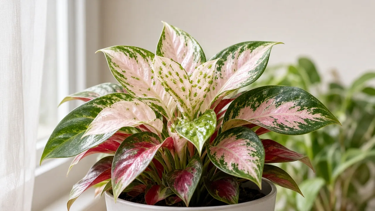 Aphids on Aglaonema Super White - soft insect clusters on new variegated crown leaves