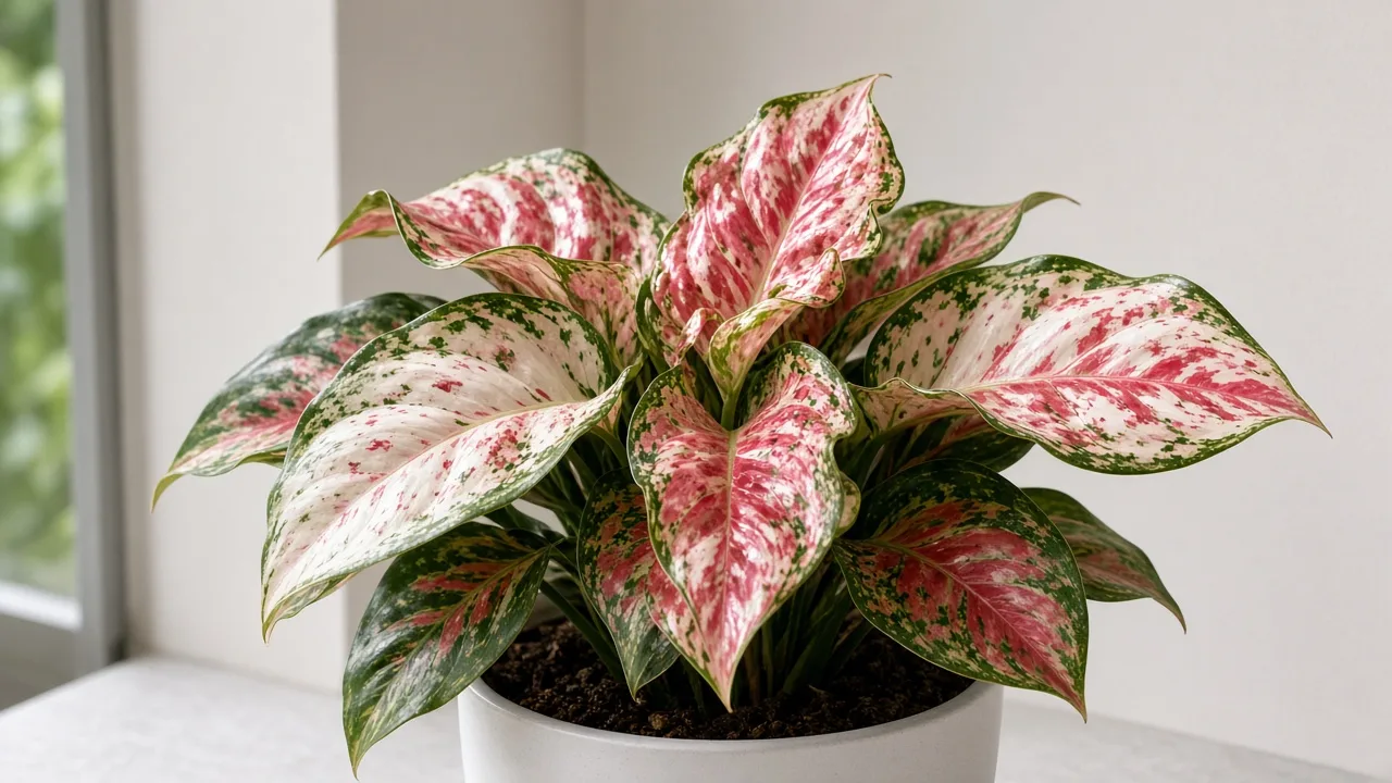 Distorted Leaves on Aglaonema Super White - visible symptom on variegated Chinese evergreen foliage
