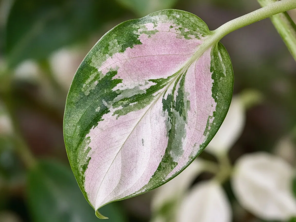 Close-up of drooping leaves on Aglaonema Super White - diagnostic detail