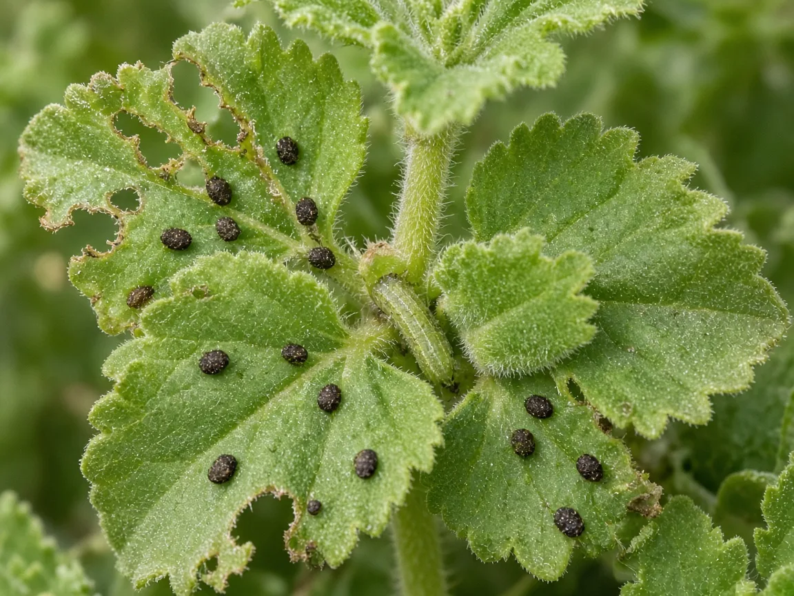 Close-up of caterpillar chew damage on Ajwain Plant - diagnostic detail