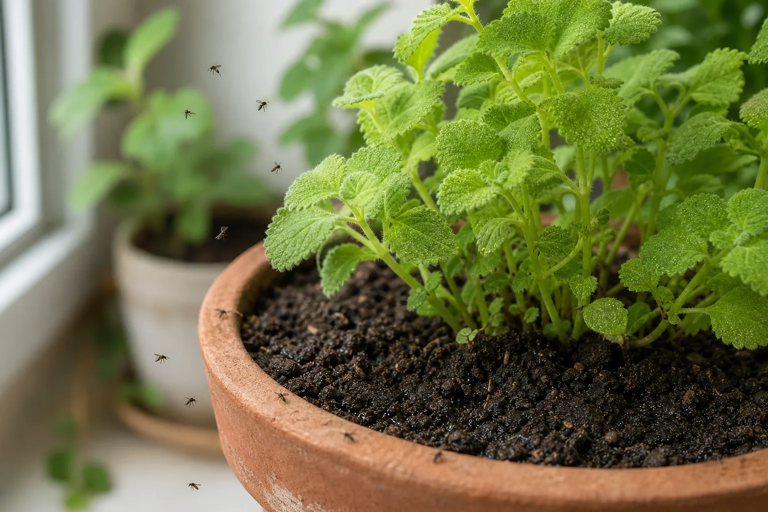 Fungus Gnats on Ajwain Plant - visible symptom on the plant