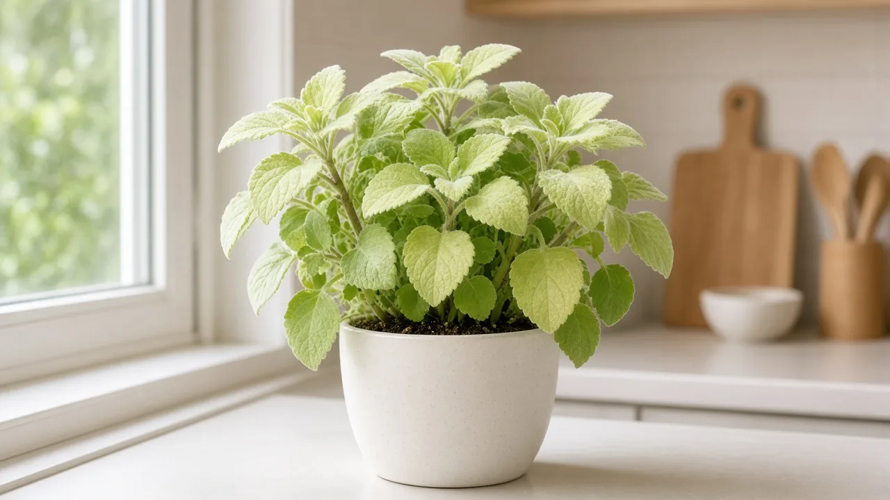 Pale Leaves on Ajwain Plant - washed-out fuzzy foliage on mounding herb