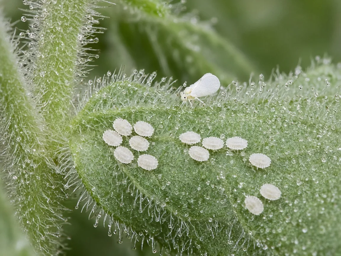 Close-up of Whiteflies on Ajwain Plant - diagnostic detail