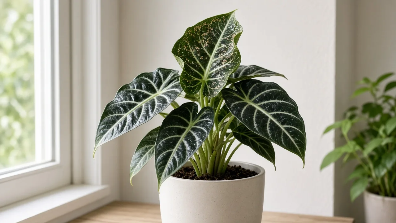 Calcium deficiency on Alocasia Amazonica - cupped new arrow leaf at the crown flush