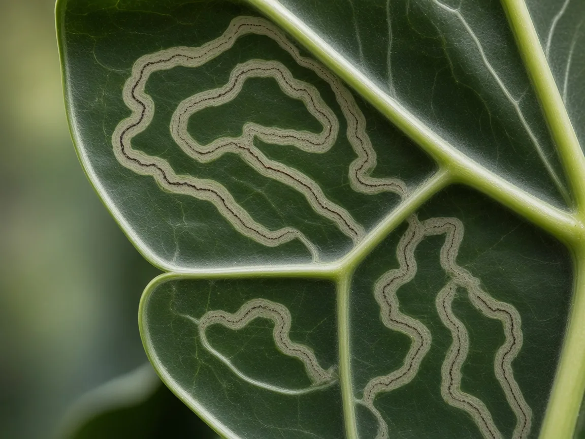 Close-up of Leaf Miners on Alocasia Amazonica - diagnostic detail