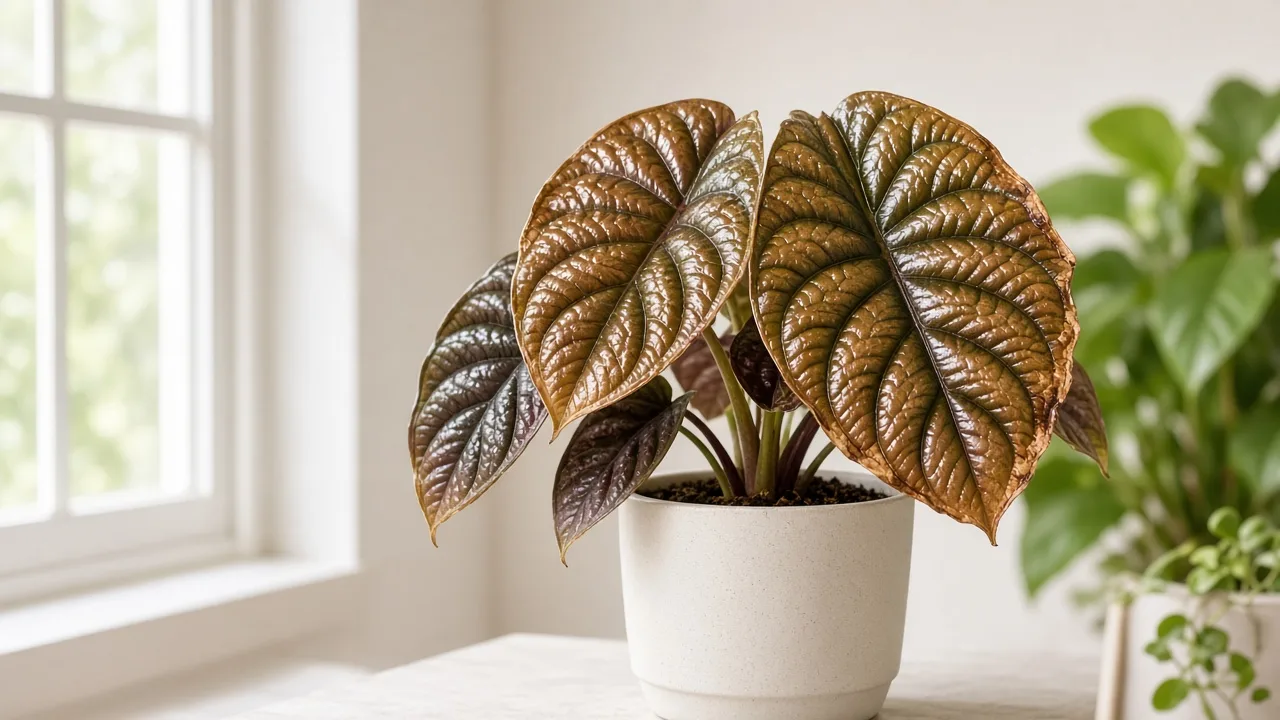 Brown Tips on Alocasia Cuprea - dry crispy margins on copper-bronze mirror leaves