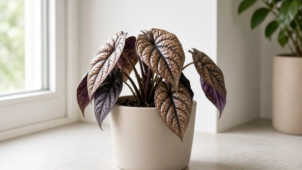Wilting on Alocasia Cuprea - collapsed copper mirror foliage with limp petioles on compact jewel alocasia
