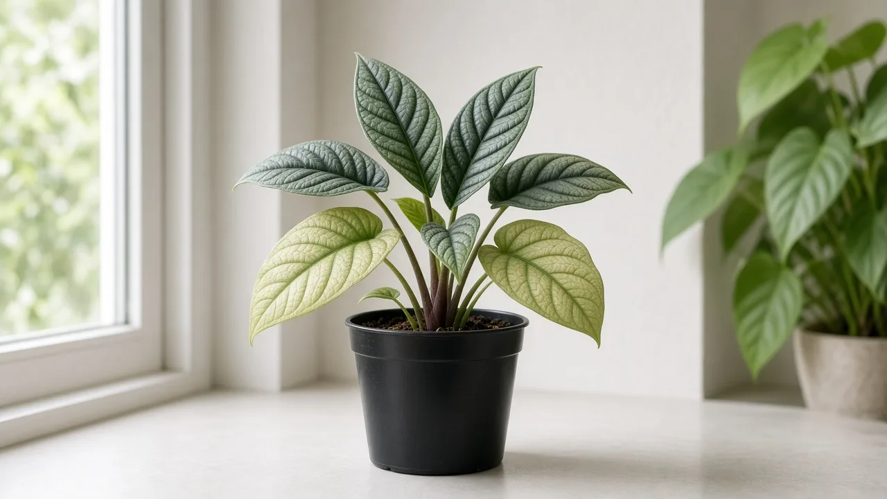 Nitrogen Deficiency on Alocasia Dragon Scale - pale lower scaled leaves on jewel alocasia