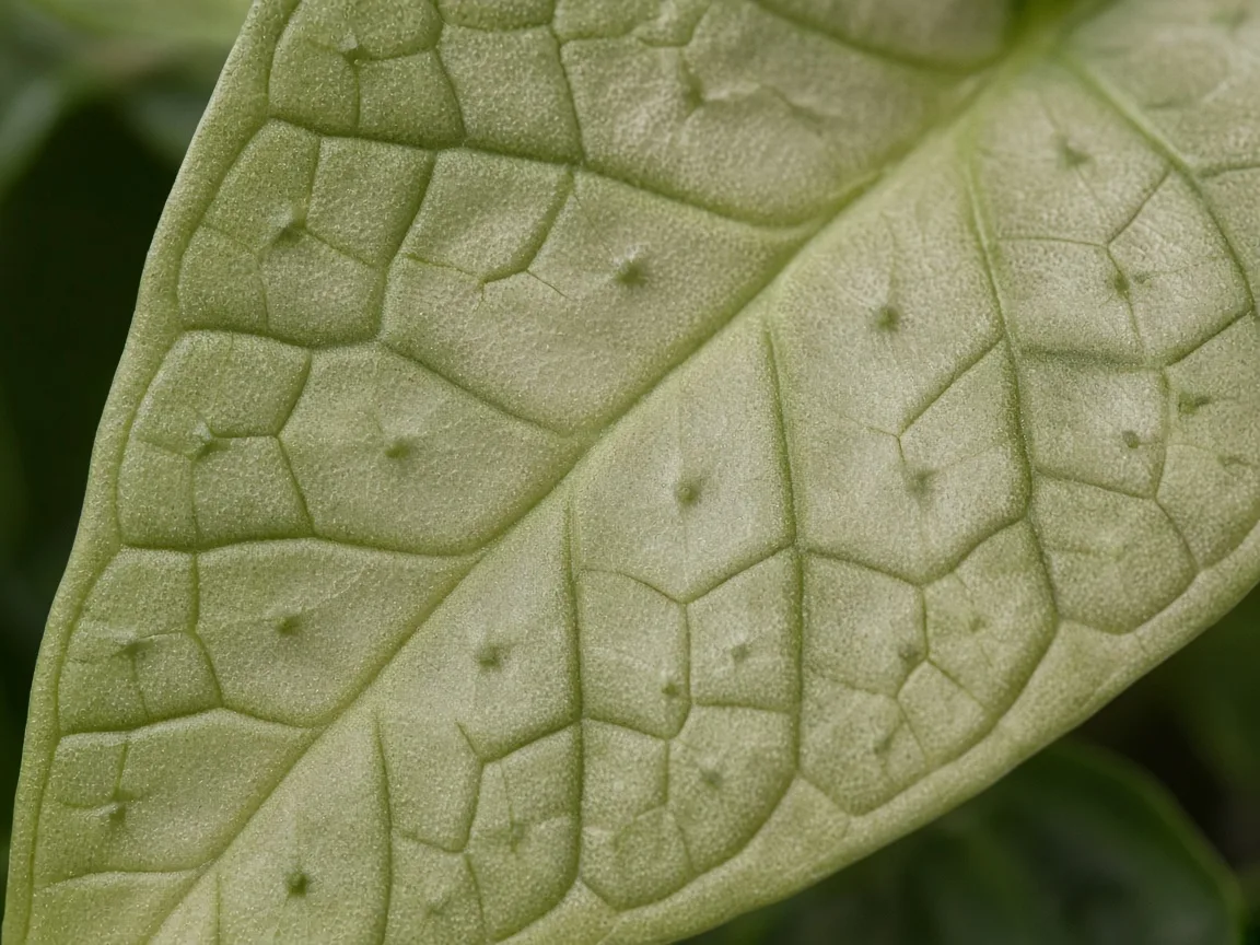 Close-up of washed-out pale color on Alocasia Dragon Scale embossed leaf