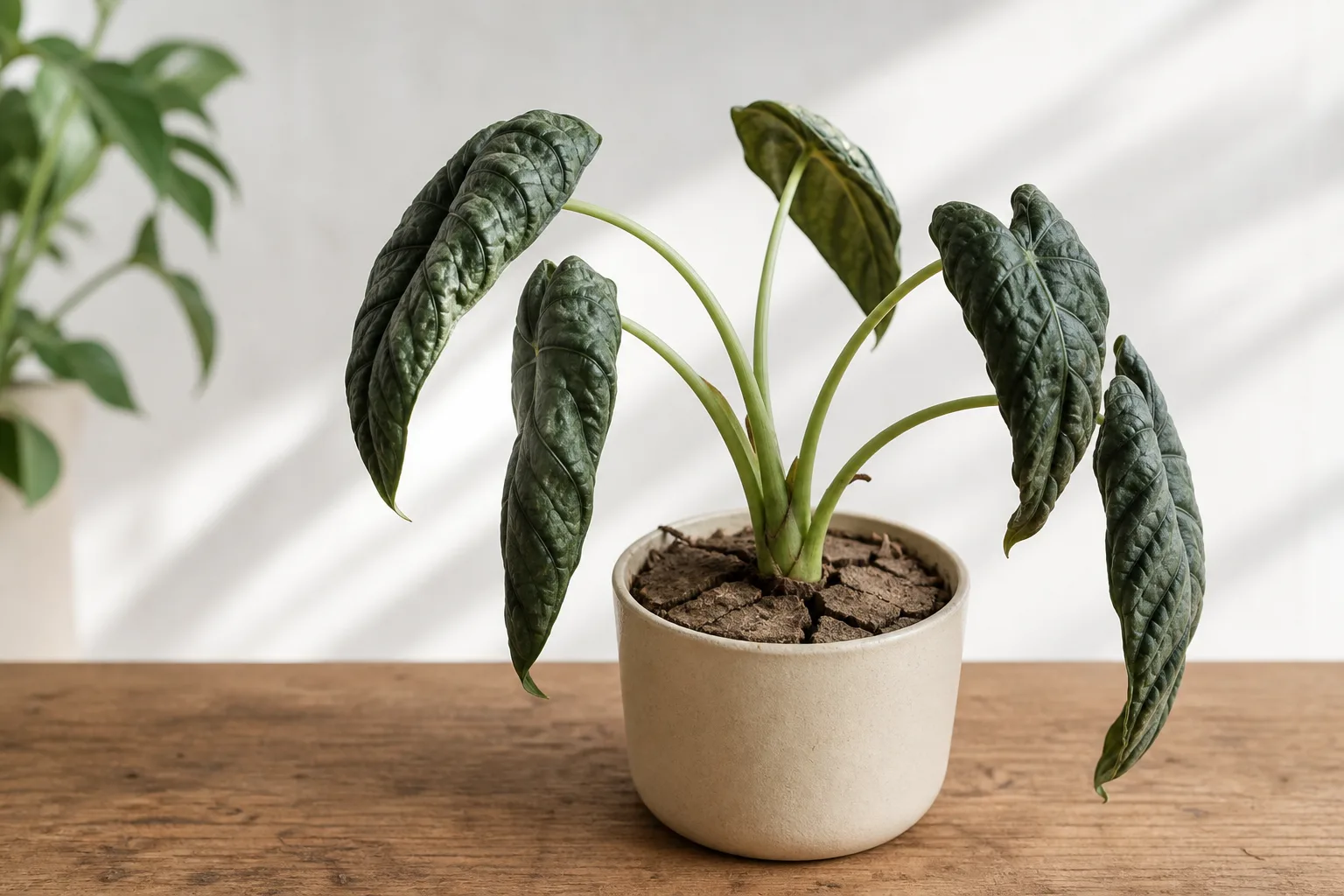 Underwatering on Alocasia Dragon Scale - visible symptom on the plant