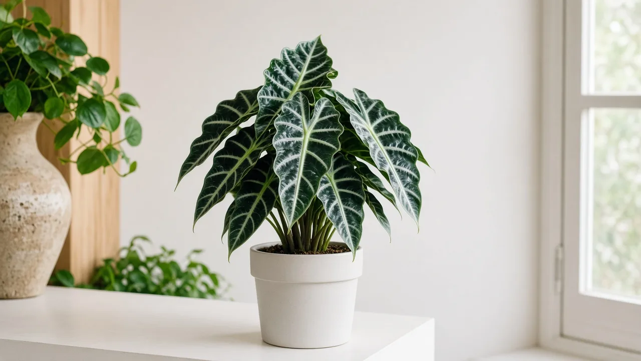 Curling Leaves on Alocasia Polly - cupped arrowhead foliage on African Mask plant