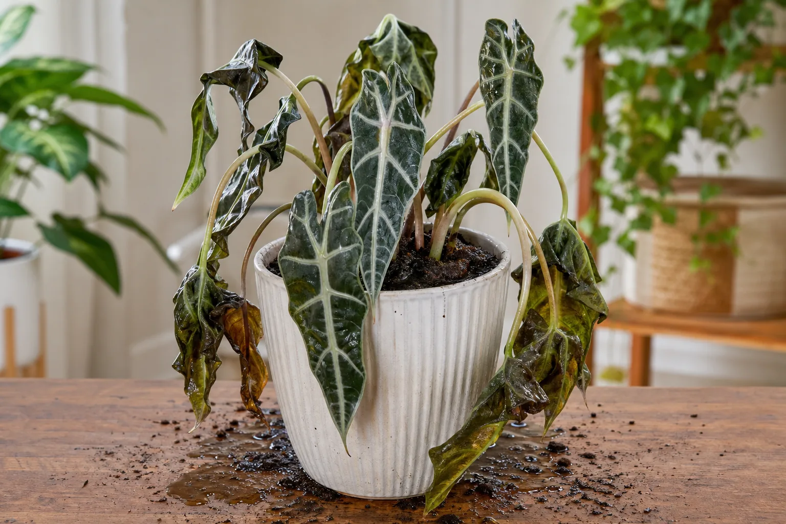 Root Rot on Alocasia Polly - visible symptom on the plant